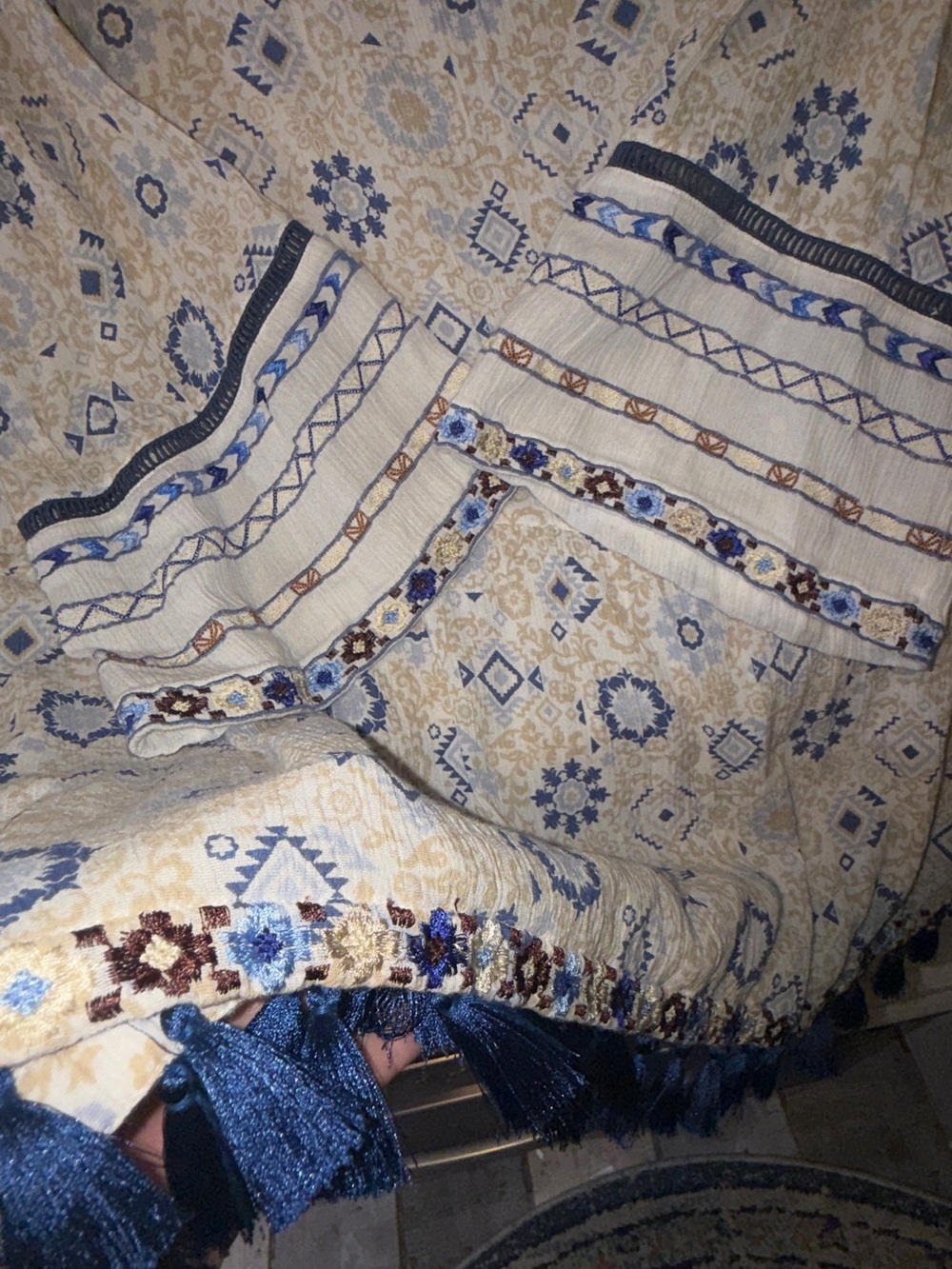 Boho Embroidered V-Neck Tunic in Cream and Blue - Picture 4 of 7